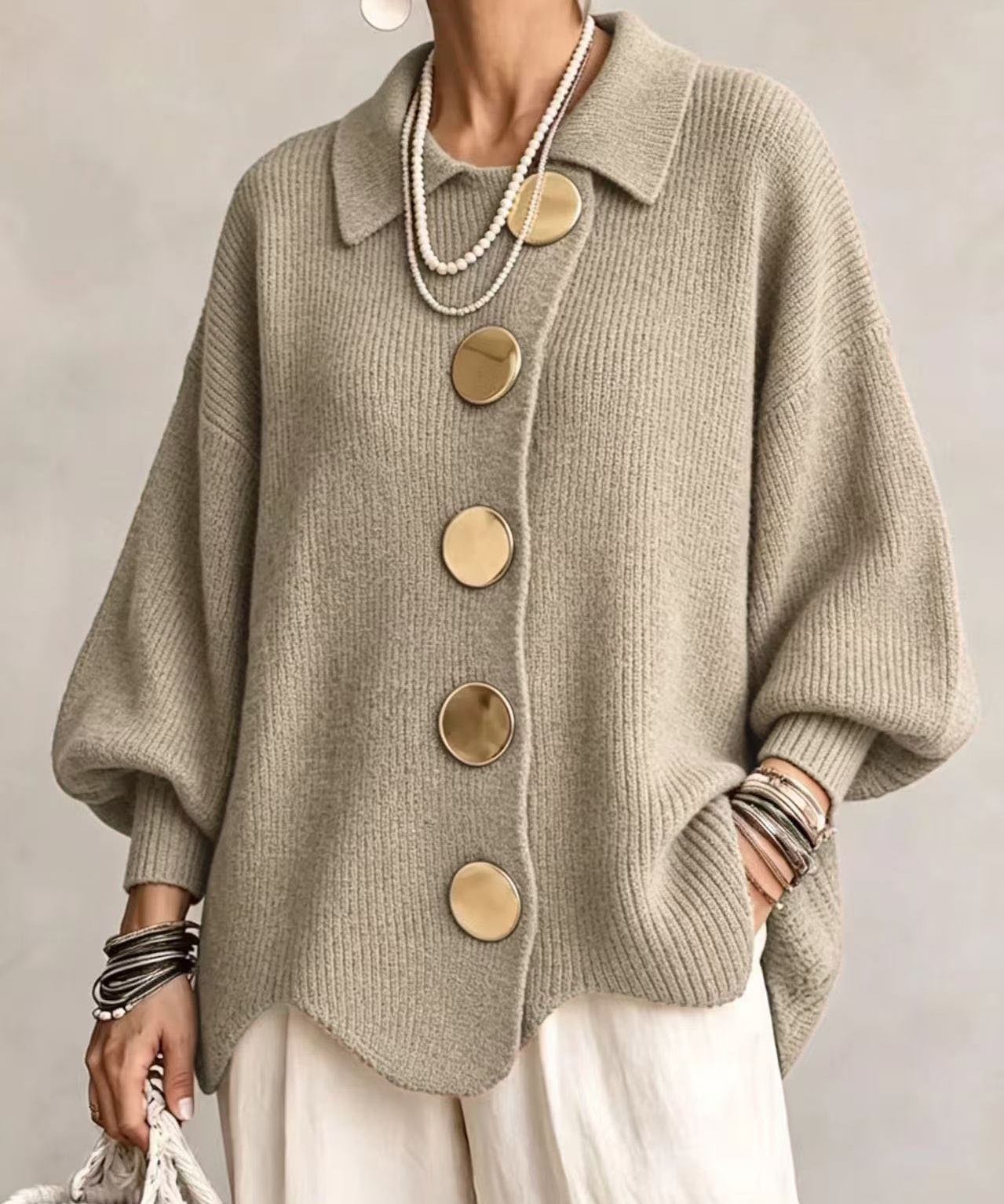Isadora™ | Oversize Galléros Kardigán With Large Fémgombok