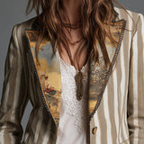 Suzanne | Boho, csíkos blézer mintás gallérral