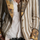 Suzanne | Boho, csíkos blézer mintás gallérral