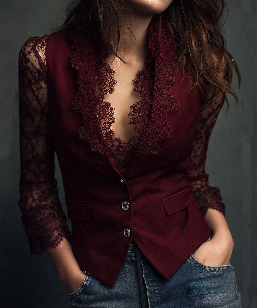 Noémie | Fekete blézer felső féláttetsző ujjakkal