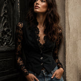 Noémie | Fekete blézer felső féláttetsző ujjakkal