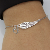 Pulseira Memorial de Prata com Asa de Anjo e Impressão de Patinha | Feita à Mão