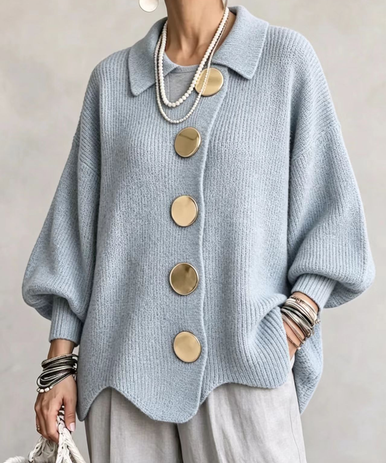 Isadora™ | Oversize Galléros Kardigán With Large Fémgombok