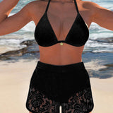 Laluna® | Elegáns egyszínű csipkés bikini szett