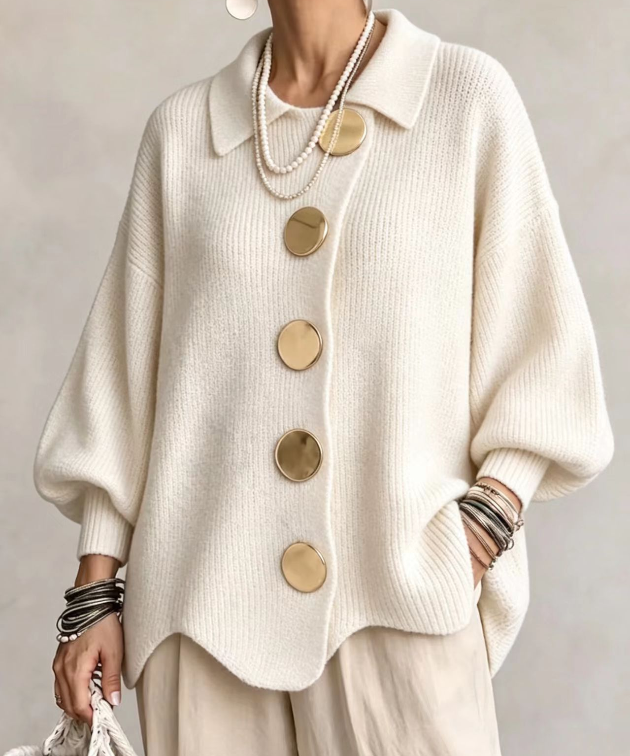 Isadora™ | Oversize Galléros Kardigán With Large Fémgombok