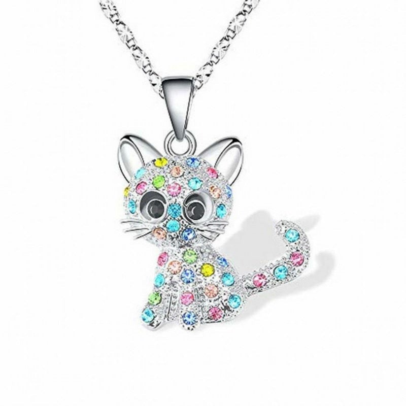 Colar de Gatos Bebé Prateados e Zircónias Coloridas