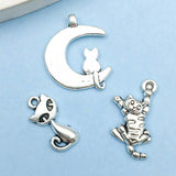 Coleção de Charms de Gato Prateados Vintage