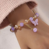 Pulseira Elástica de Contas com Borboleta Bonita