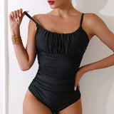 Leona | Az elegáns monokini fekete színben, hasi kontrollal
