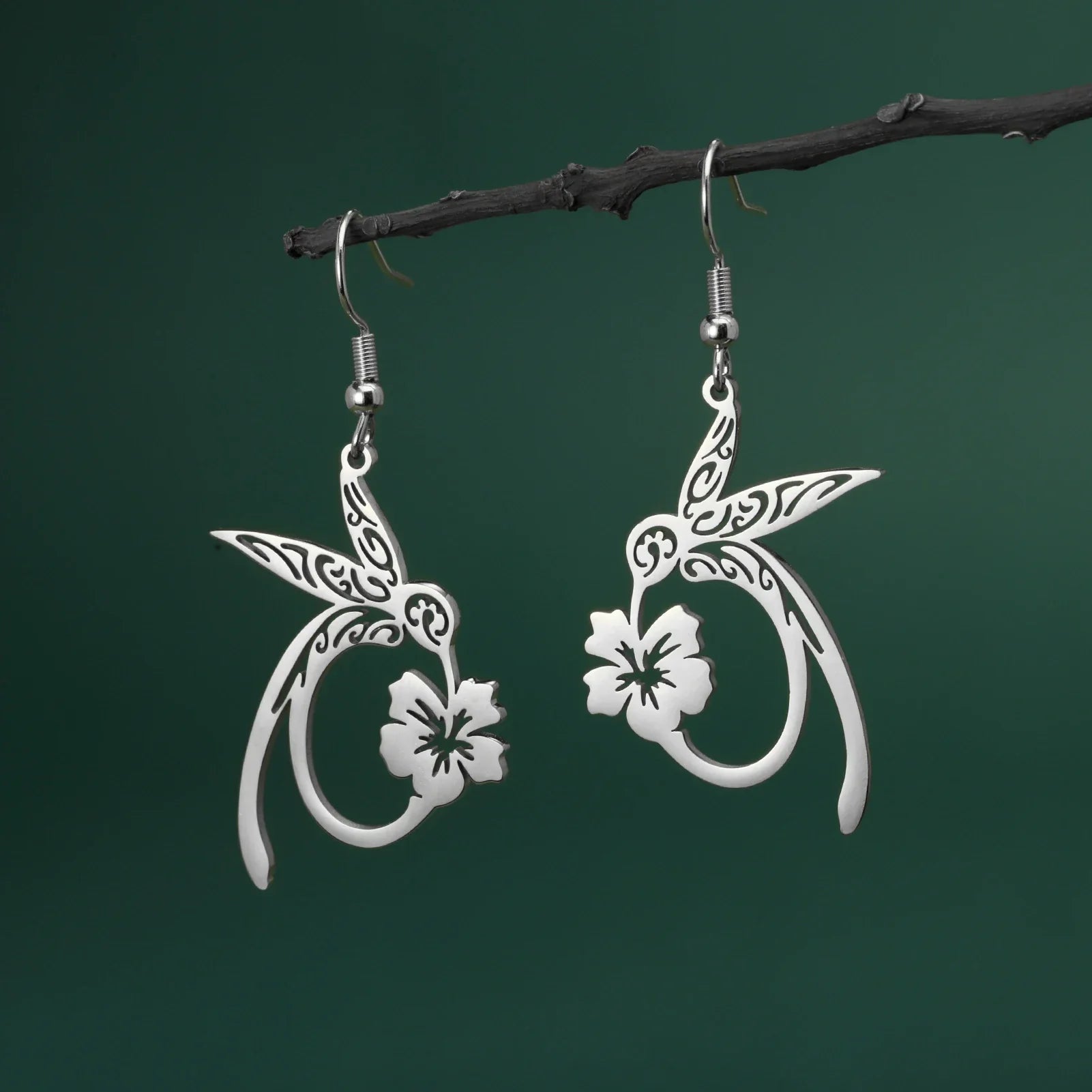 Brincos de Aço Inoxidável com Espírito de Beija-flor