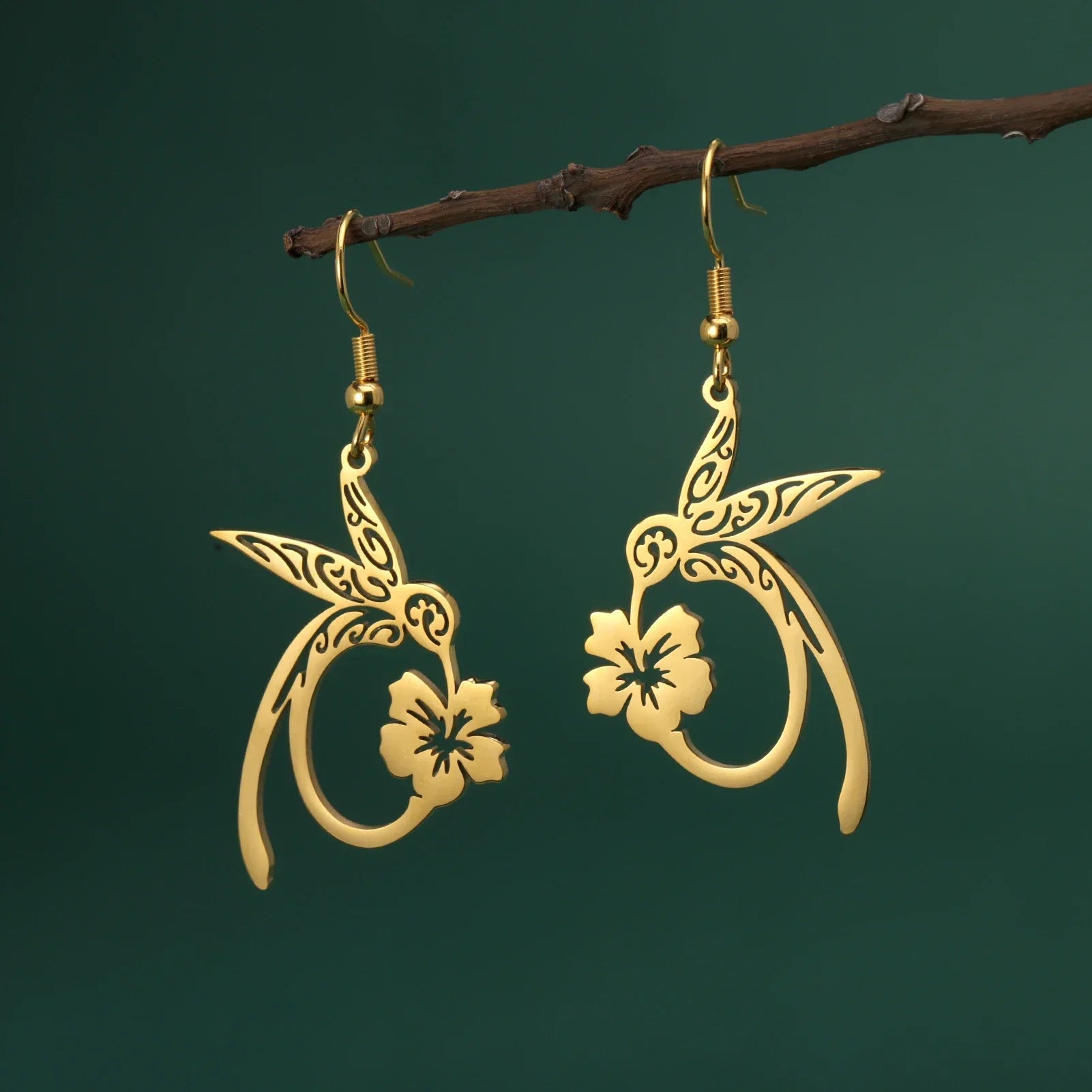 Brincos de Aço Inoxidável com Espírito de Beija-flor