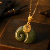 Colar com Pendente de Elefante em Jade Hetian – Corrente Banho de Ouro 18K para Mulheres