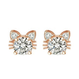 Brincos de Gato em Moissanite com Ouro Rosa em Prata Esterlina 925