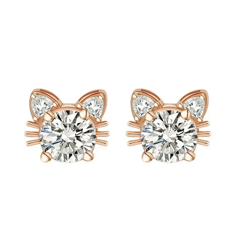Brincos de Gato em Moissanite com Ouro Rosa em Prata Esterlina 925