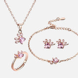 Conjunto de Joias em Ouro Rosa com Pata – 4 Peças com Coração de Zircônia (Anel, Colar, Brincos, Pulseira)