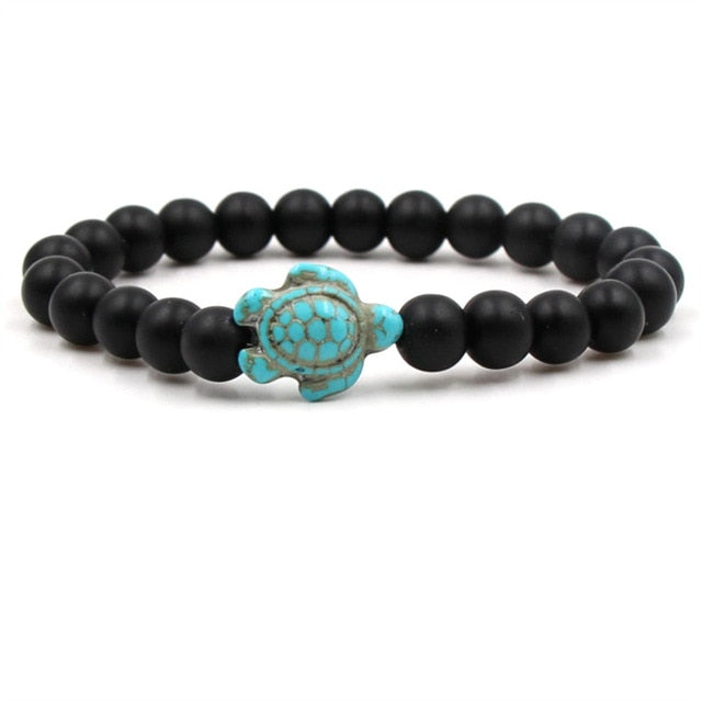 Pulseiras de Tartaruga com Contas de Pedra Natural Única