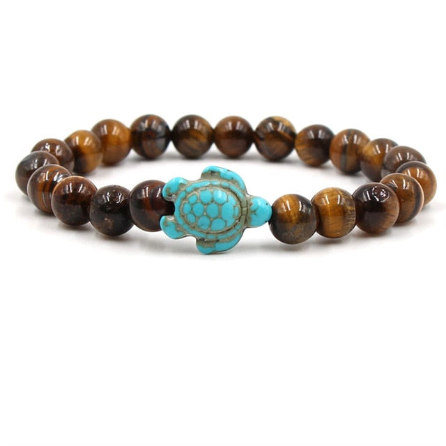 Pulseiras de Tartaruga com Contas de Pedra Natural Única