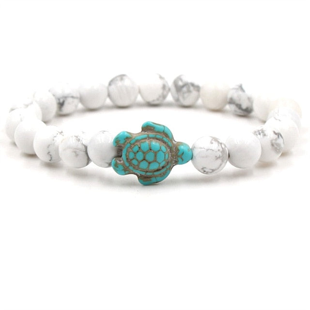 Pulseiras de Tartaruga com Contas de Pedra Natural Única