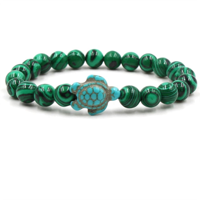 Pulseiras de Tartaruga com Contas de Pedra Natural Única