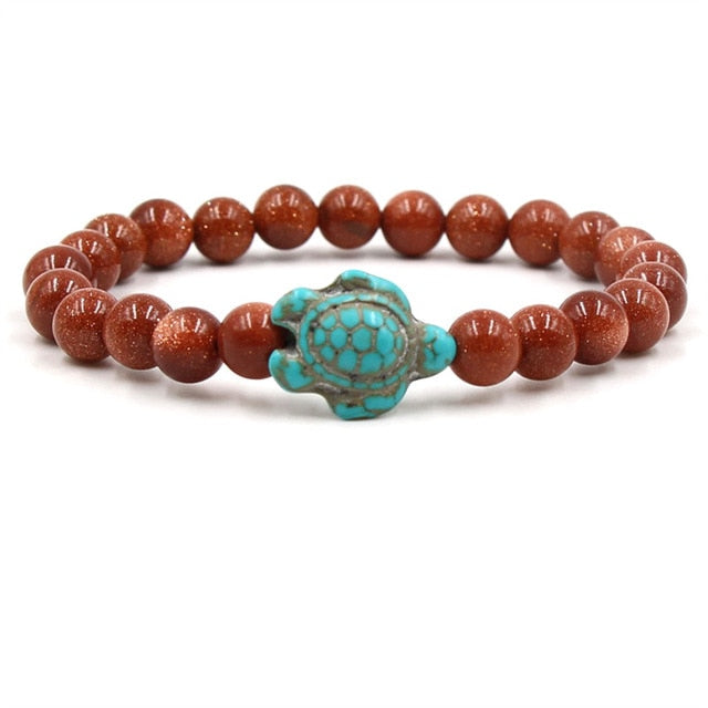 Pulseiras de Tartaruga com Contas de Pedra Natural Única