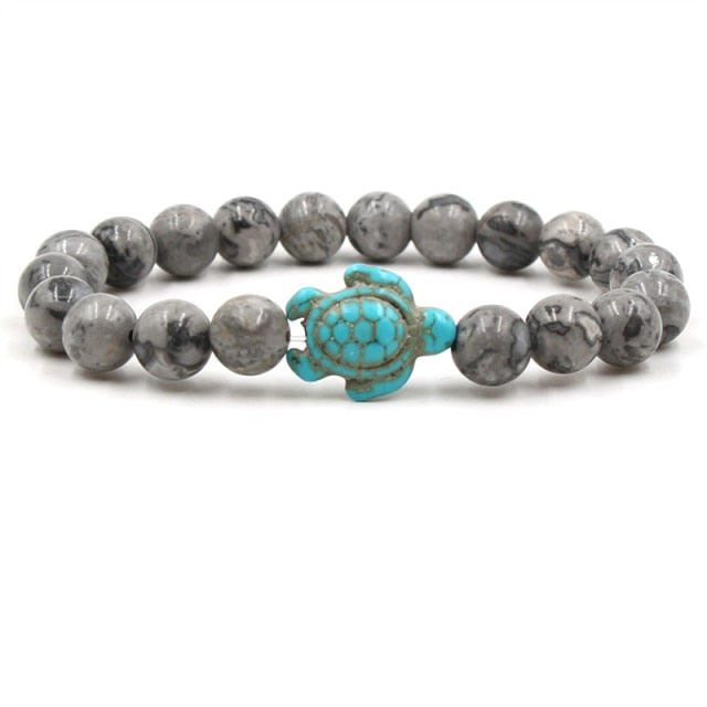 Pulseiras de Tartaruga com Contas de Pedra Natural Única