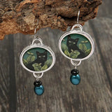 Brincos Pendentes Vintage de Gato Preto Tropical